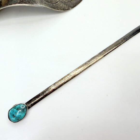 Navajo David F. Garciahand made Sterling Turquoise Hair Barrette 53.2g SS202 main image 3